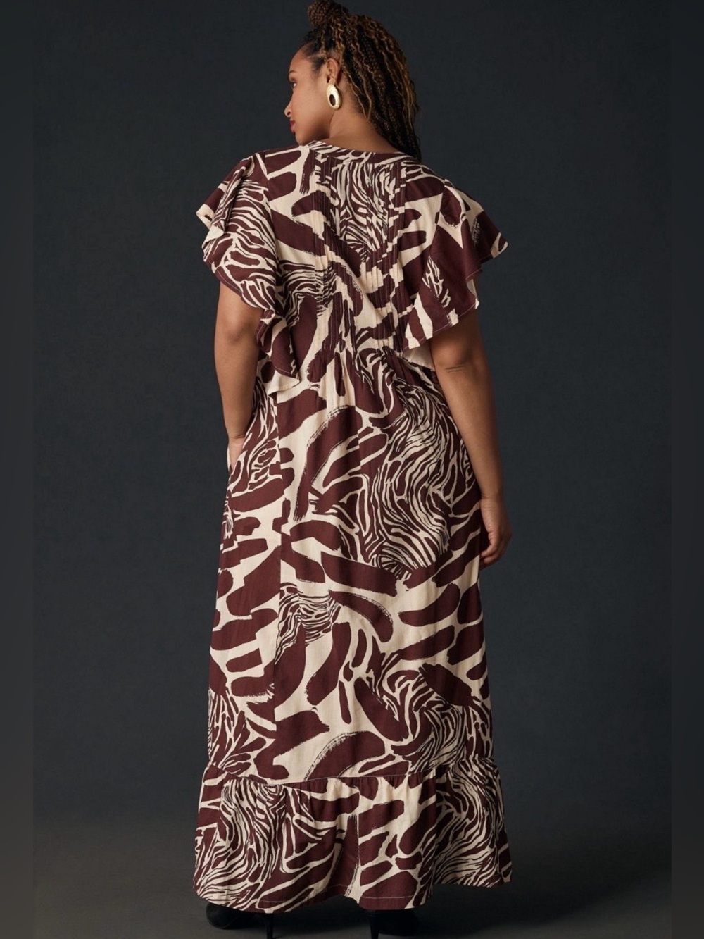 Anthropologie Maeve Brown & Cream Animal-Print Cassandra Maxi Dress Size 1X - Picture 2 of 8